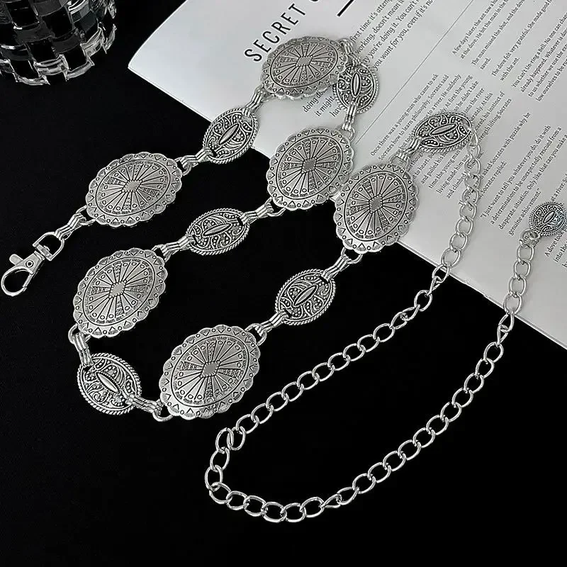 خمر البيضاوي مشتهى سلسلة الخصر المعدنية للنساء ريترو ستايل رائعة الذهب اللون مطلي حزام سلاسل موضة مجوهرات للجسم هدايا