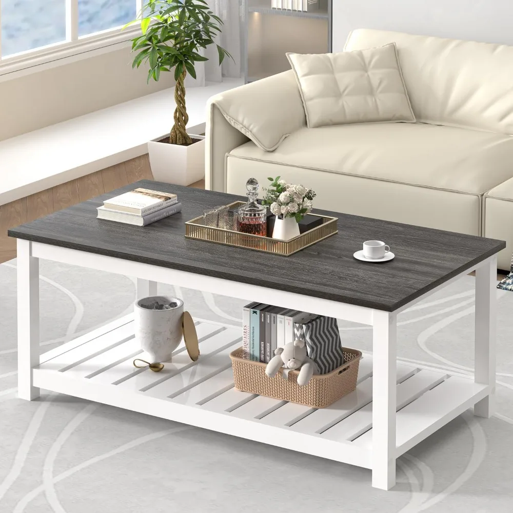 Coffee table, modern wooden living room table with storage, rustic style small center table for small spaces, 40 inches