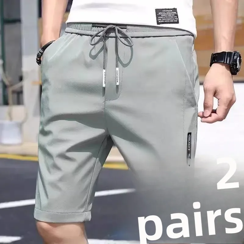 

Summer Ice Silk Thin Men's orts 5 Beach Sports Qui Dry Loose Five-Quarter Casual Straight Leg Polyester Fiber Breathable