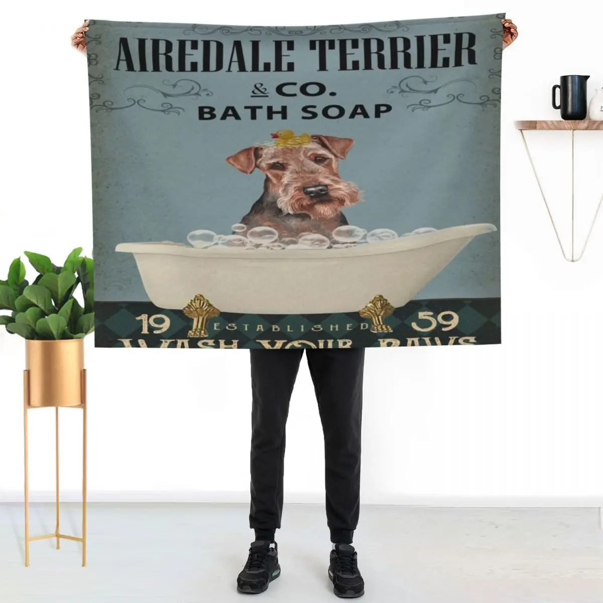 Airedale Terrier And Co Bath Soap Wash Your Paws Throw Blanket wednesday Sleeping Bag Cute Blankets