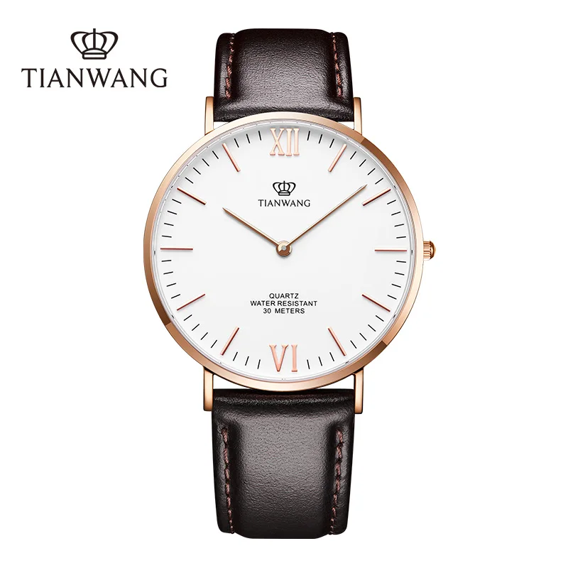 Men Watches TIAN WANG Business Leather Quartz Watches For Men 40.8mm Dial Simple Sapphire Crystal Male Clock ساعات يد رجالية