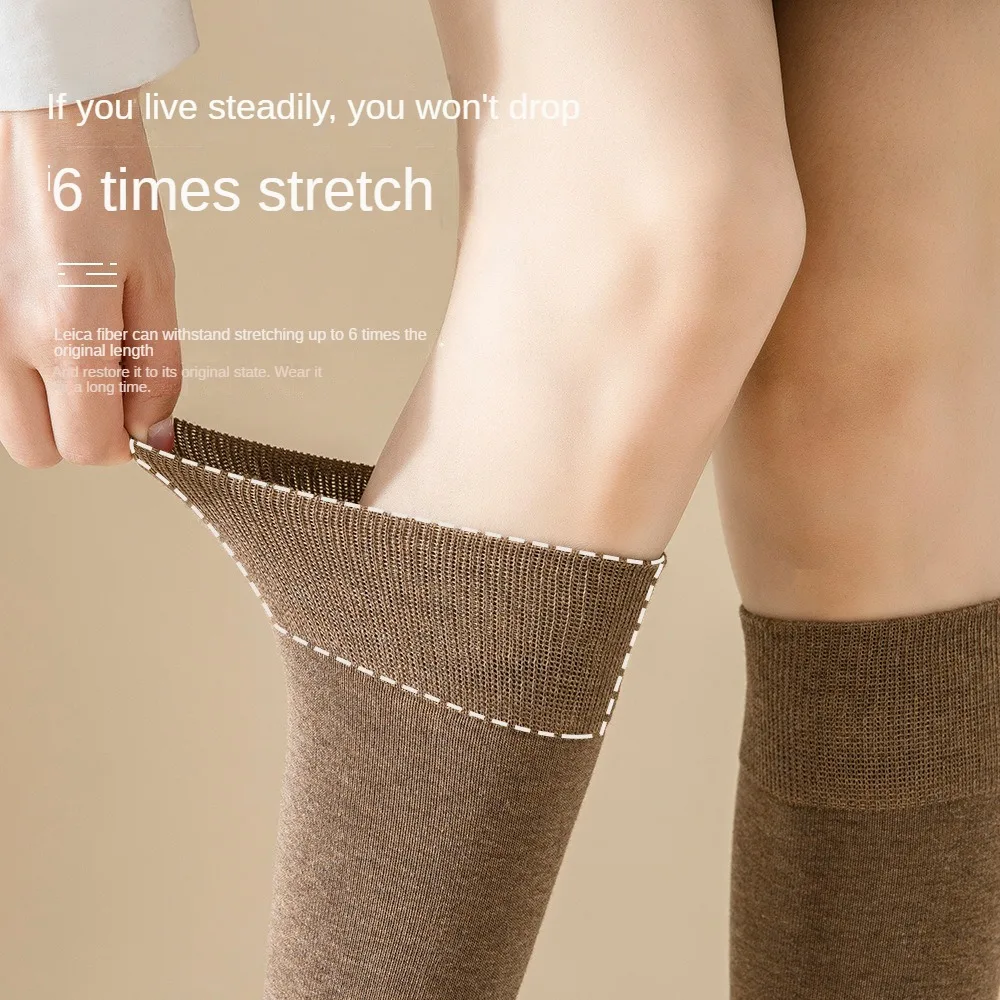 1 Pair Autumn Winter Pure Color Women Socks Thin Leg JK Cotton Medium Tube Cotton Long Tube High Tube Socks Blackmid-calf Socks