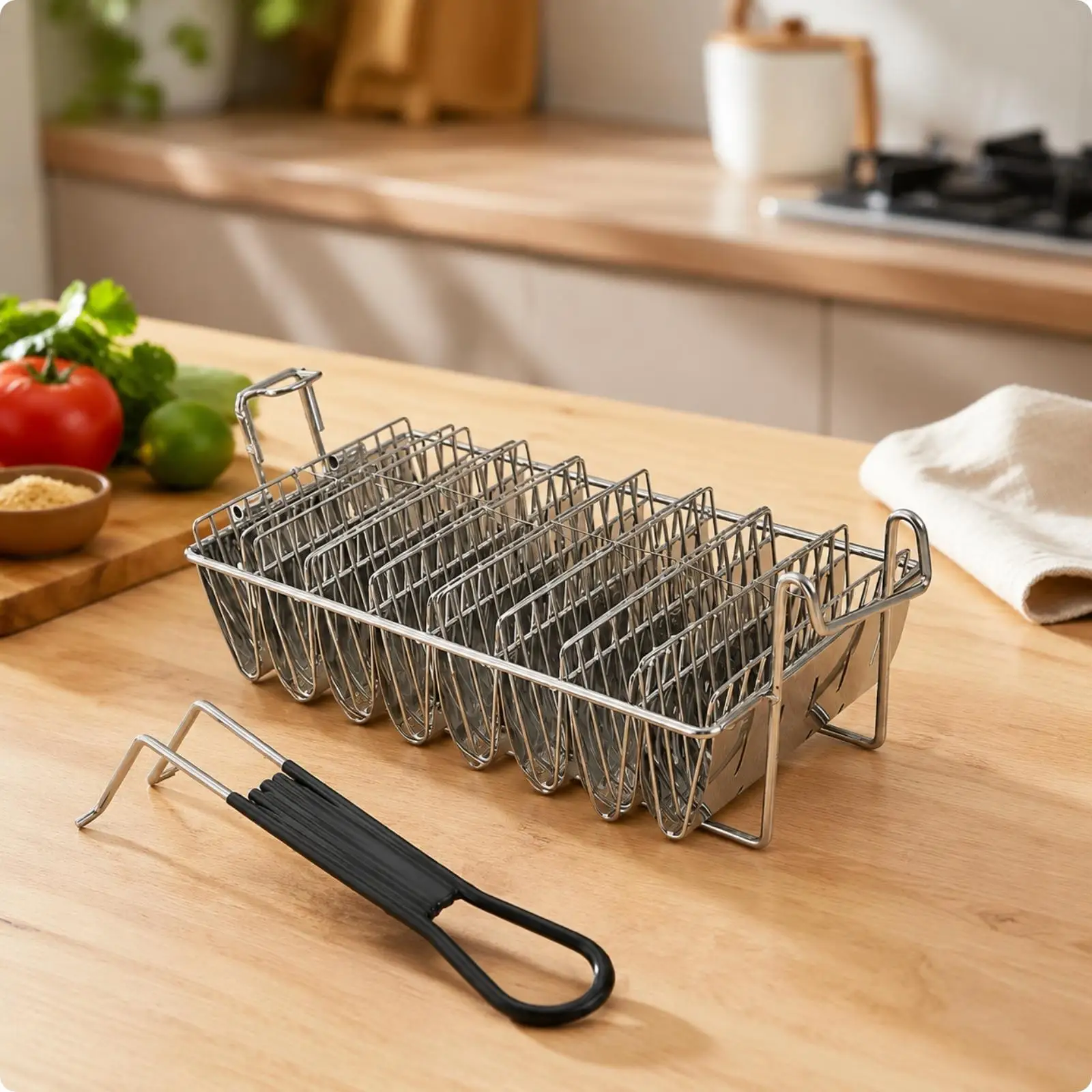 V-Shaped Taco Shell Forming Basket Sturdy 8-Compartment Taco Shell Frying Rack Easy to Use Long-Lasting for Home Cooks