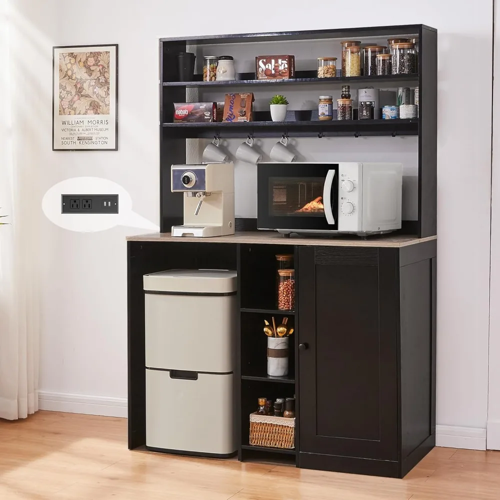 

69 Coffee Bar with Mini Fridge Space, Mini Fridge Cabinet with Power Outlet, Liquor Wine Cabinet, Microwave Stand with Storage,
