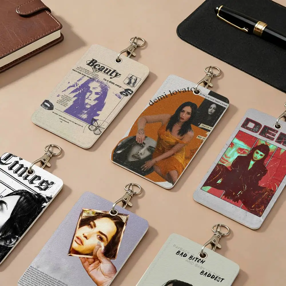 Singer D-Demi L-Lovato PU Leather Card Holders Anti-lost Student ID Protective Cover Cases Campus Access Cards Key Chain
