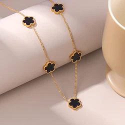 Collier en Acier Inoxydable Plaqué Or 14K pour Femme, Cinq Pétales de Cuir oral elu, Double Face, Pendentif Fleur, Bijoux Everver