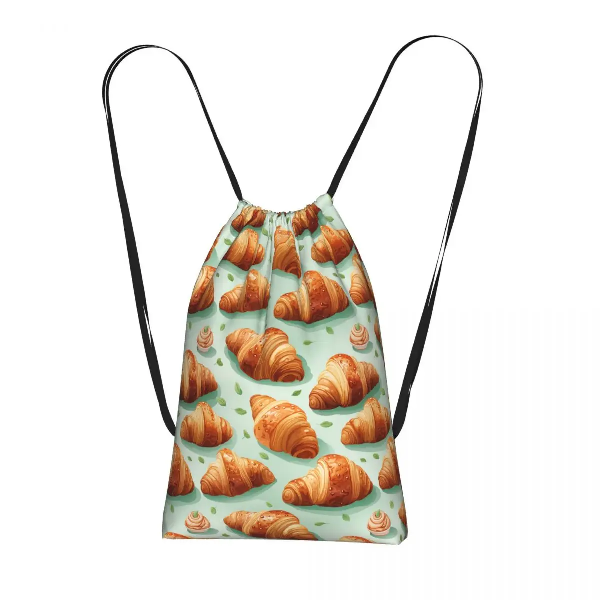 

Cartoon Croissants Pattern Backpacks Portable Drawstring Bags Sports Bag Book Bags for Man Woman School