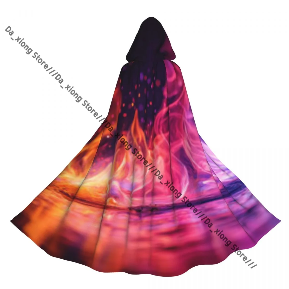 

Swirl Fire Witch Cloak Hooded Cosplay Costume Halloween Adult Long Party Cape