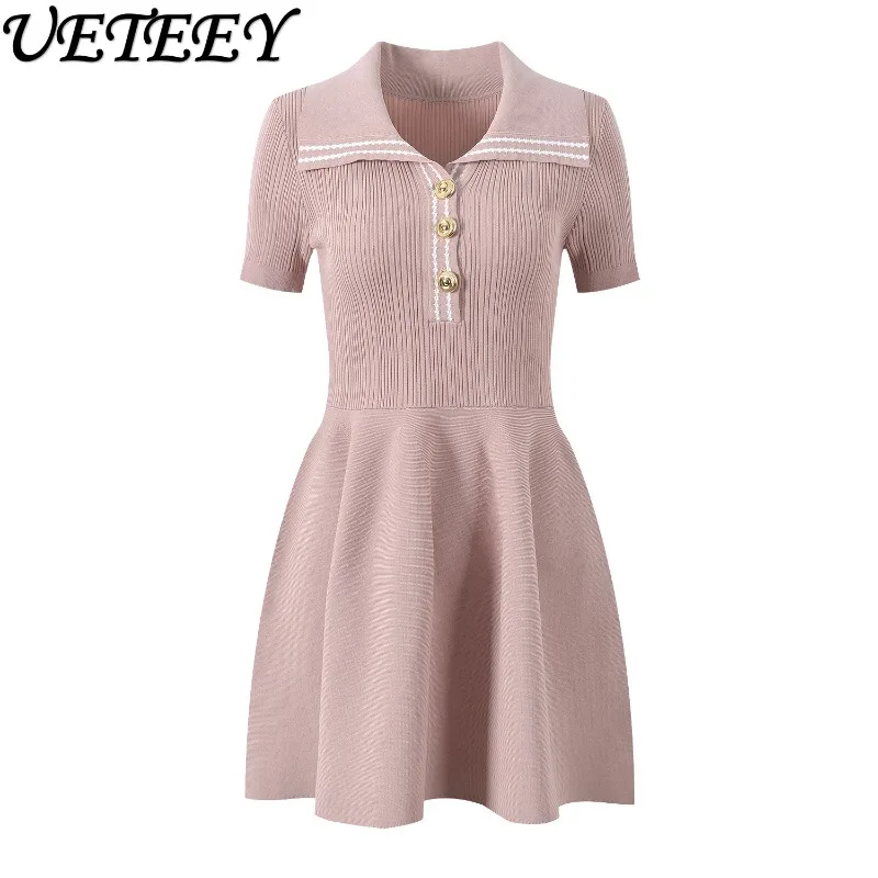 

Весна-лето 2022, новое темпераментное элегантное облегающее платье, уменьшающее возраст, однобортное трикотажное платье с лацканами и короткими рукавами