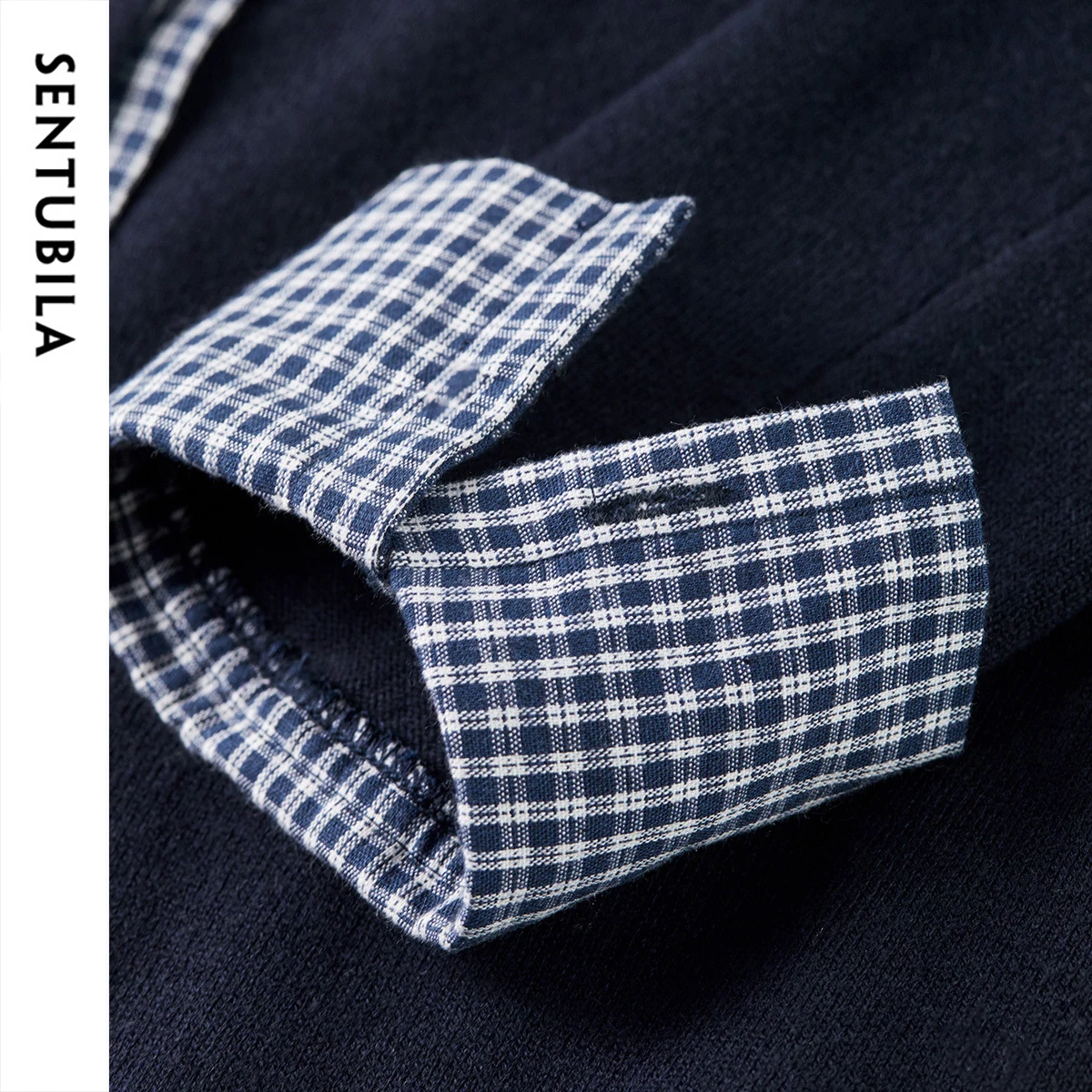 SENTUBILA Patchwork 2 in 1 Cardigan for Women 2025 Autumn Commuting Contrast Color Long Sleeve Knitwear Ladies Tops W53H80430