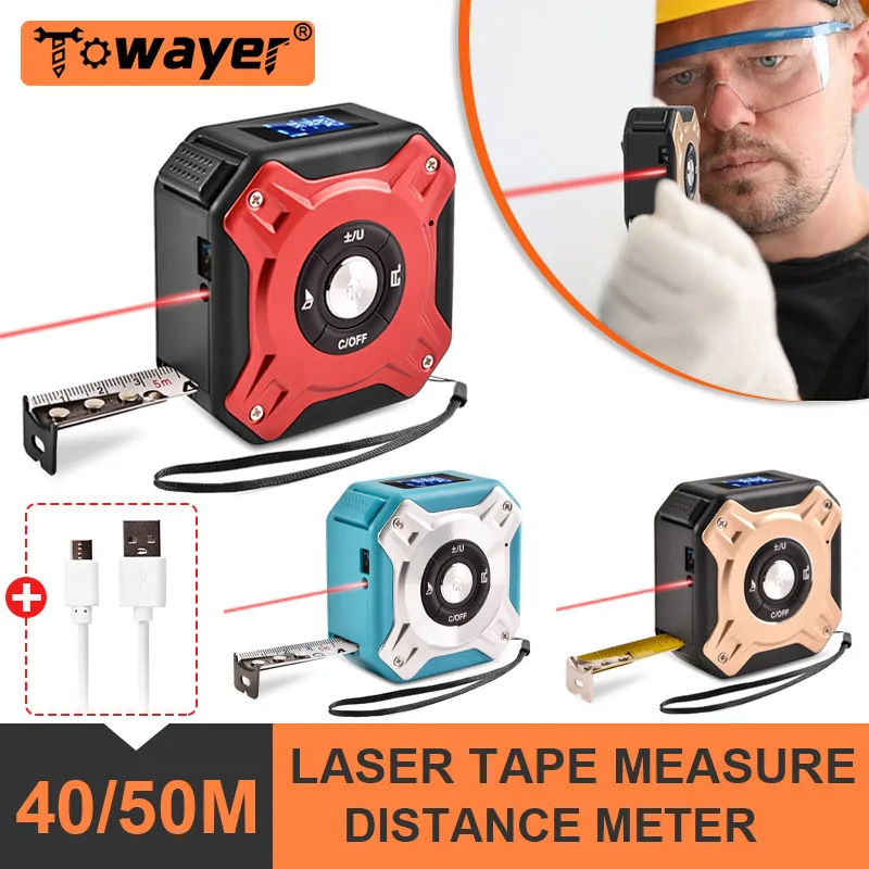 

40/50M Laser Tape Measure Distance Meter Stainless Digital Retractable Roll Cord Rangefinder Woodworking Laser Measuring Tool