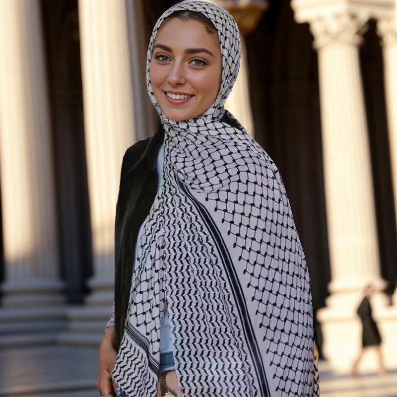 Hijab de gasa transpirable para mujer, bufanda larga con estampado Vintage, envoltura de cabeza con patrón geométrico, ligera, fina, suave y