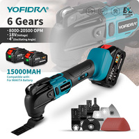 YOFIDRA 6 Gears Electric Brushless Oscillating Multi-Tool Cordless Cutting Saw Trimmer Woodworking Tool For 21V 18V Battery