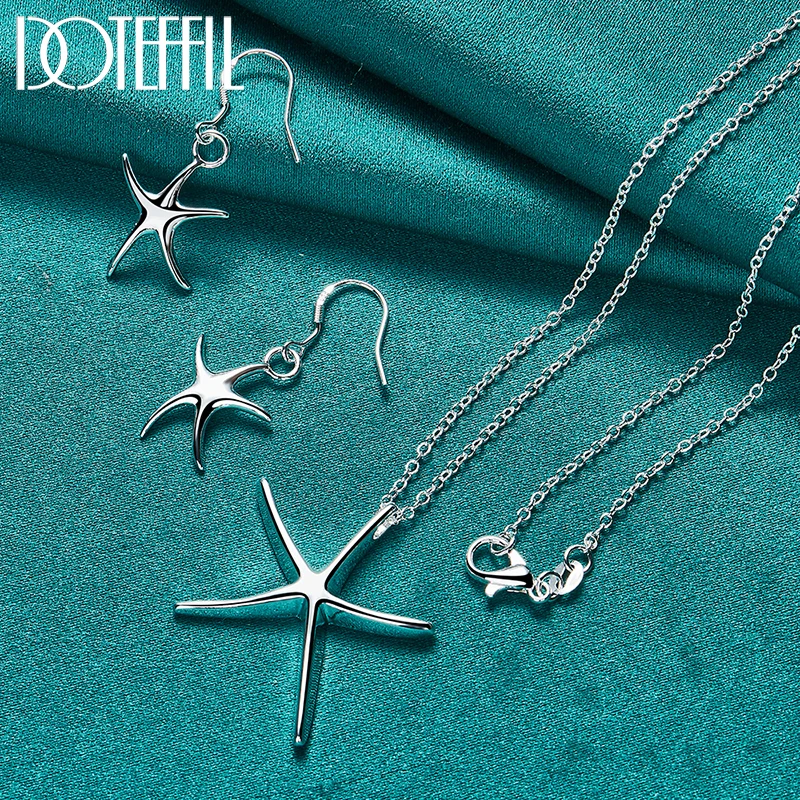 

DOTEFFIL 2pcs 925 Sterling Silver Starfish Star Necklace Earring Set For Woman Wedding Engagement Party Fashion Charm Jewelry