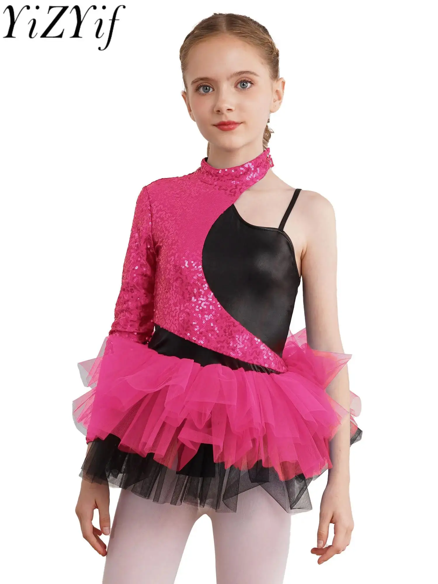 

Блестящее балетное танцевальное платье для девочек, одежда для джазовых танцев, костюм в стиле хип-хоп, юбка из тюля для фигурного катания на коньках, трико, платье