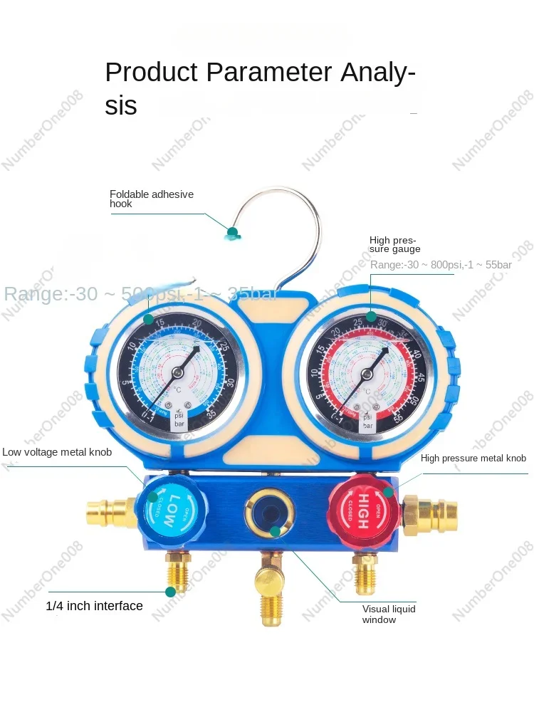 134a Refrigerant Car Fluorometer Snow Pressure Gauge Refrigerant Double-Meter Valve Air Conditioning Energy Tool Bags