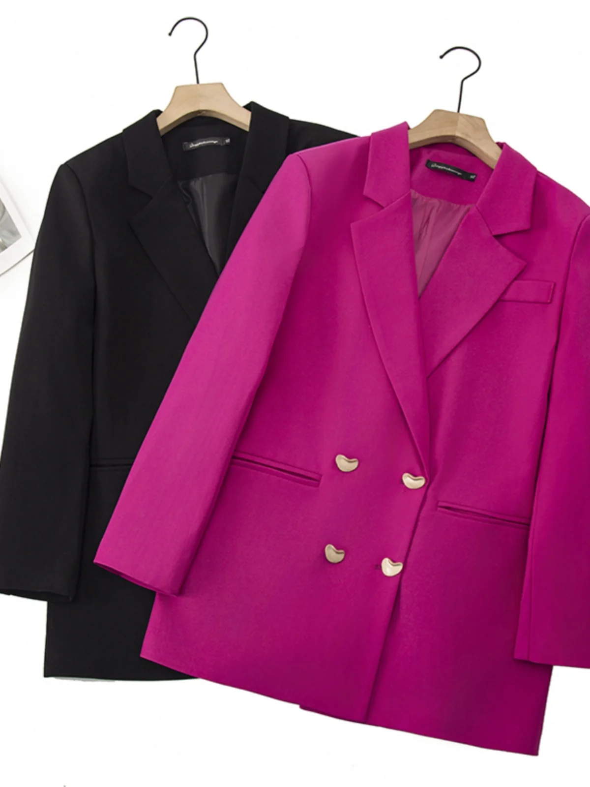 

Pink Suit Jacket Women's Double Breasted Unique Design Sensation Street Fashion Large Size Korean Style Autumn Wear