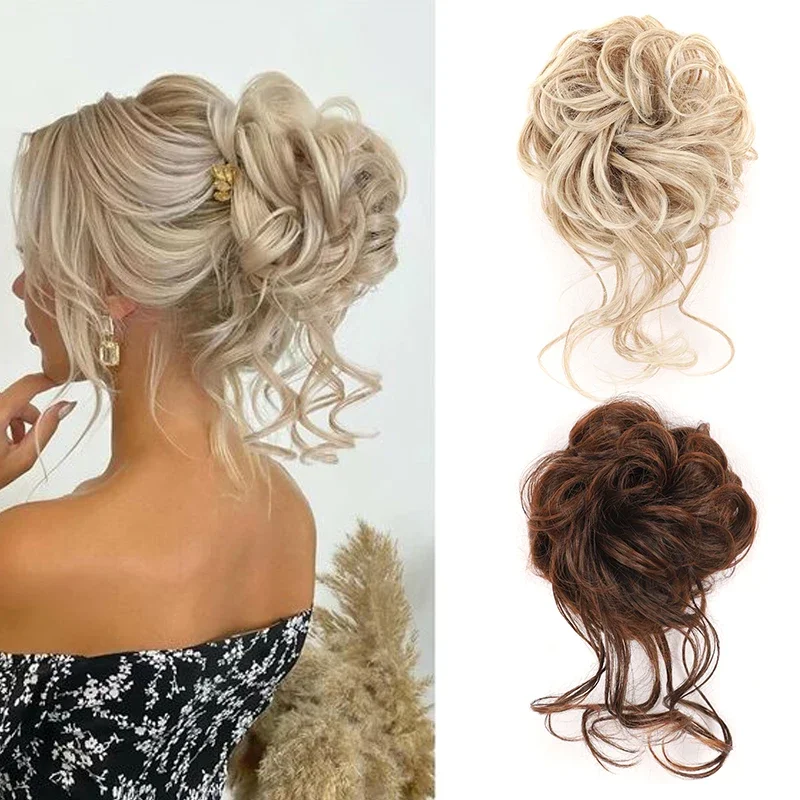 

Synthetic Hair Bun Chignon Messy Curly Elastic Scrunchies False Hair for Women 10 Inch Curls Updo Buns Hair Pieces Extensions