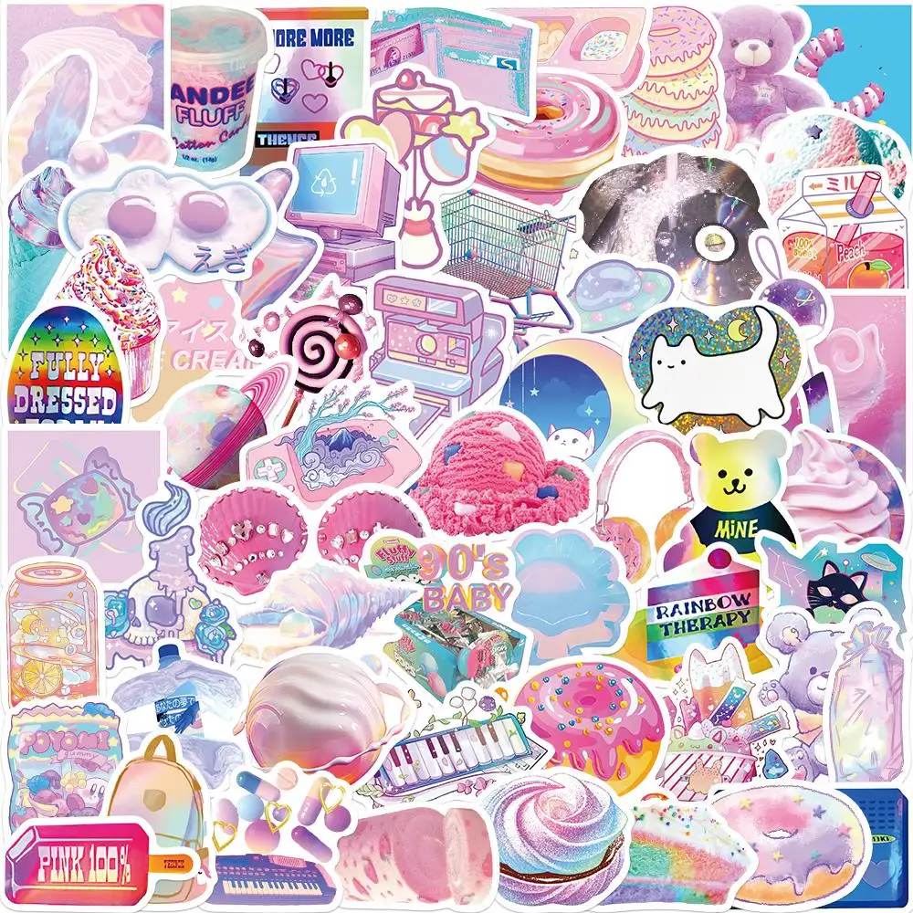 60Pcs Cartoon Mixed Holographic Laser Korean Stickers Luggage Skateboard Cute DIY Cool Graffiti Kids Toy Sticker Decal