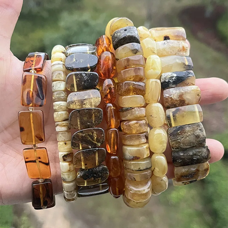 Original Amber Bracelets for Unisex New Genuine Irregular Beads Natural Black Medical Green Healing Jewelry Factory Unique Gift