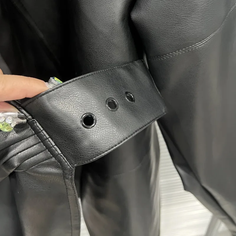 HKSH Frühling Herbst Neue frauen Jacke PU Leder Stehkragen Mit Langen Ärmeln Spitze-up Taille Cinching Asymmetrische Trendy mantel HK16007