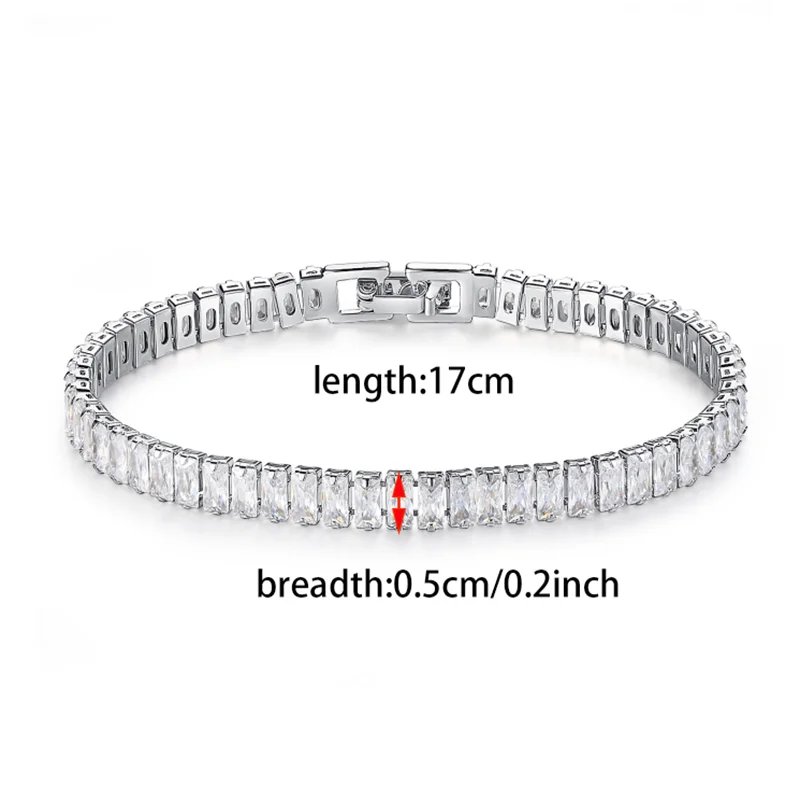 2024 New Luxury Princess Cut 17cm Silver Color on Hand Bracelet Bangle for Women Anniversary Gift Jewelry Wholesale S5776