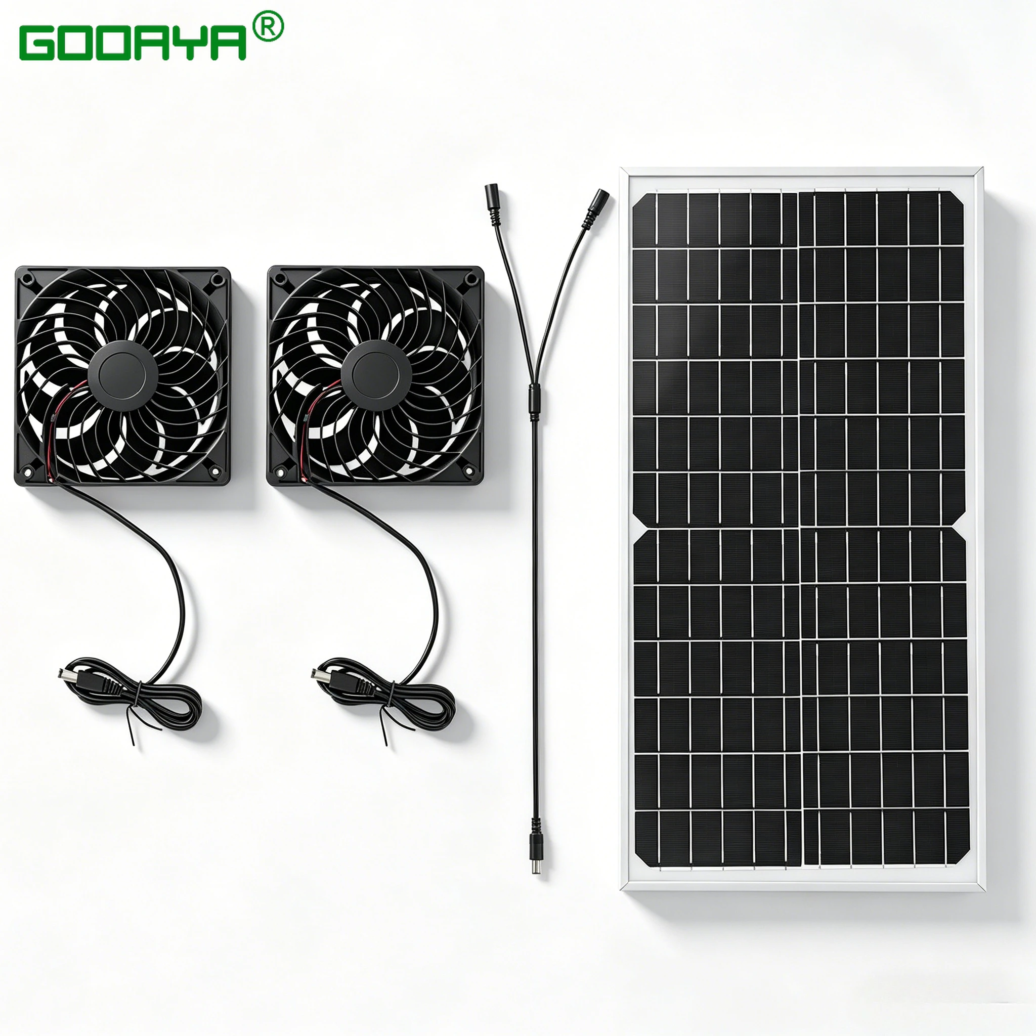 Kit de ventilador de escape solar con panel solar de 16W, 2 ventiladores de CC sin escobillas de alta velocidad, ventilador de ventilación alimentado por energía solar para invernadero y gallinero