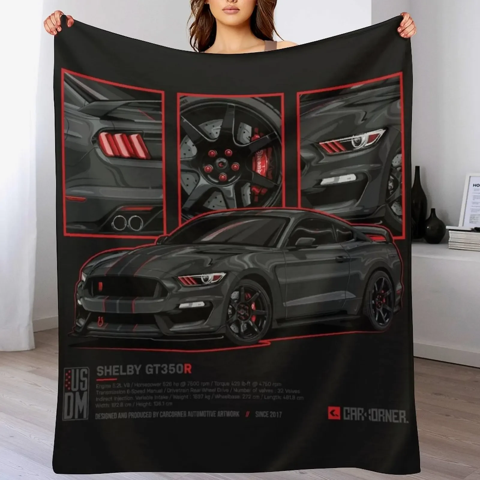 

Shelby GT350R - USDM - CarCorner Throw Blanket Cozy Throw Blanket Birthday Gift for Him Her