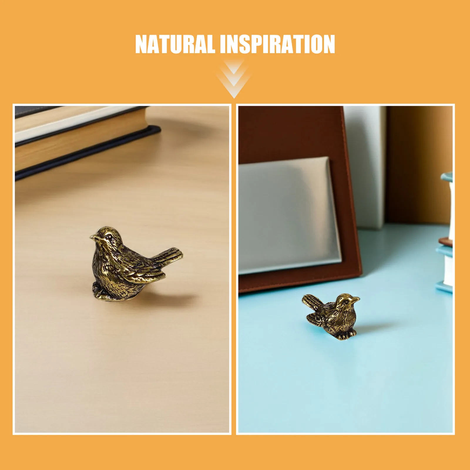 2Pcs Brass Sparrow Ornament Retro Vintage Bird Statue Patina Metal Decorative Sculpture Desk Shelf Cabinet Tea Room