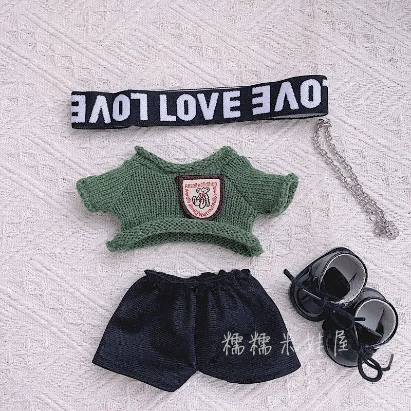 20cm Doll Clothes Spot Cool Hair Band Hip Hop Wind Green Medal Sweater Cotton Doll Clothes Fits Chubby Body Doll Accessories