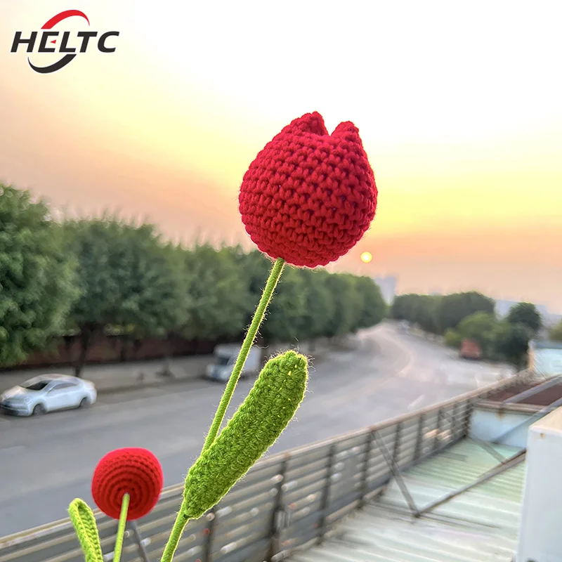 1pcs Tulip Knitting Flower Woven Tulips Single Flower Bouquet Wedding Decoration Graduation Gifts Hand Crochet Fake Floral image 5
