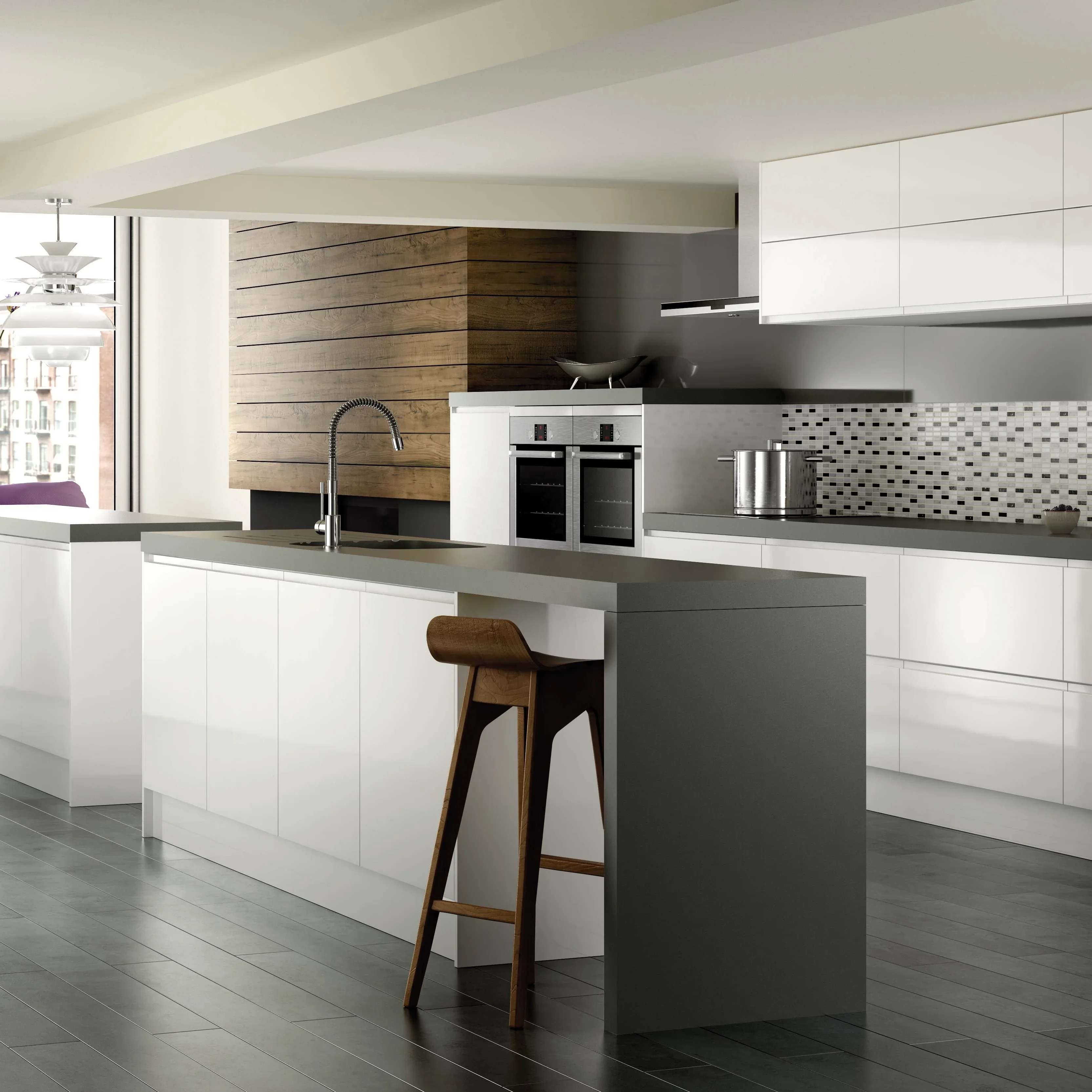 Modern High Gloss Kitchen Cabinets Concealed Handle Big Island Kitchen