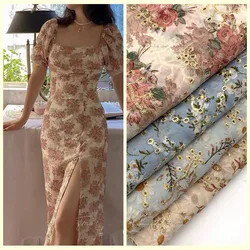 Exquisite embroidered chiffon fabric with small floral printed fabric sewing material for cheongsam high-end clothing