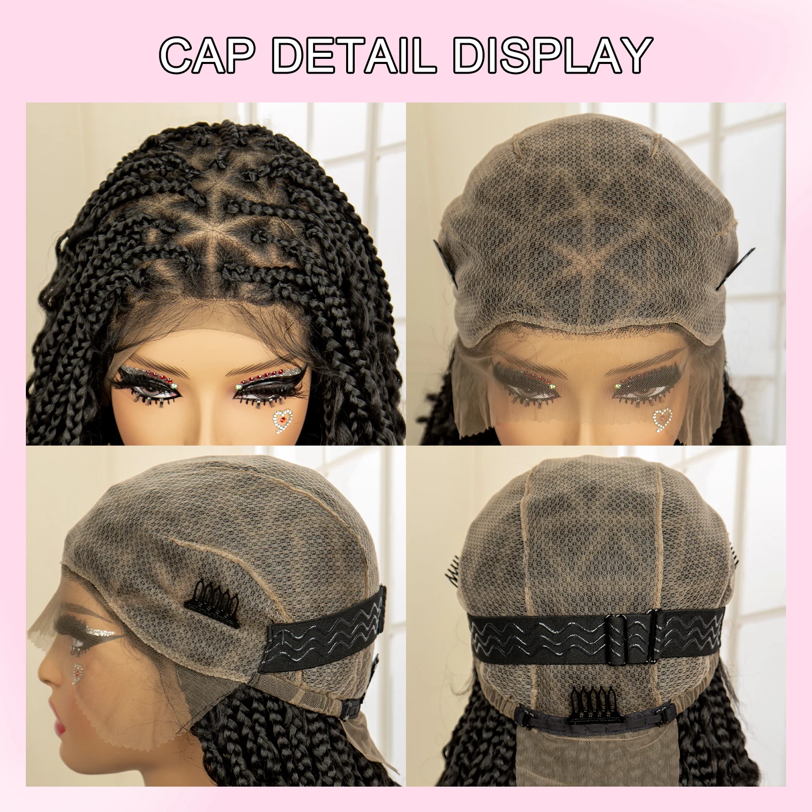 Synthetic Full Lace Boho Braided Wig Box Braid Wig Triangle Knotless Braided Wigs for Women Box Braid with Boho Curls Wig