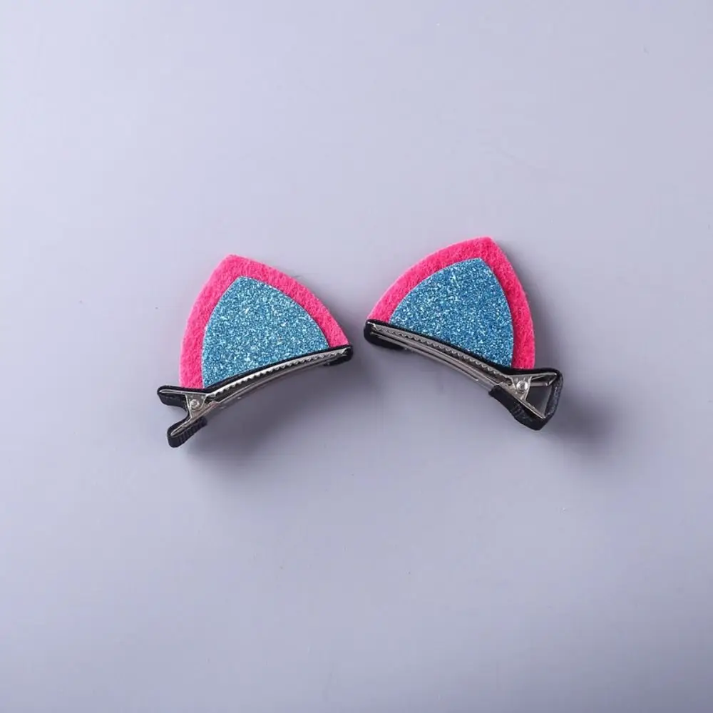 Cute Cat Ear Hair Clips New Rainbow Felt Fabric Festival Performance Headwear Bang Clip Barrettes Glitter Hairpins Girls