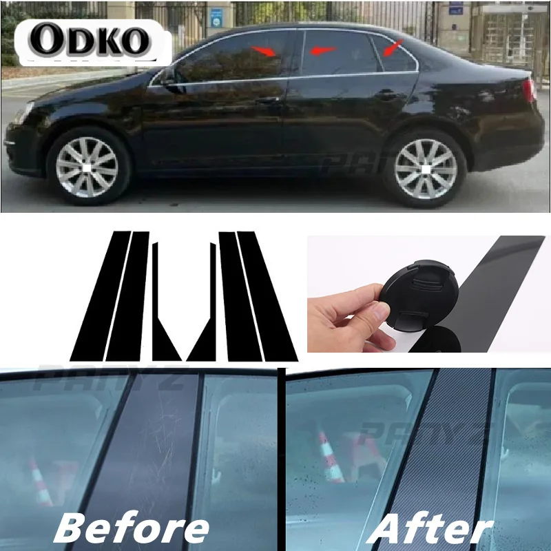 Carbon Fibre Polished Pillar Posts Fit For VW Jetta MK5 Sedan 2006-2010 Car Window Trim Cover BC Column Sticker