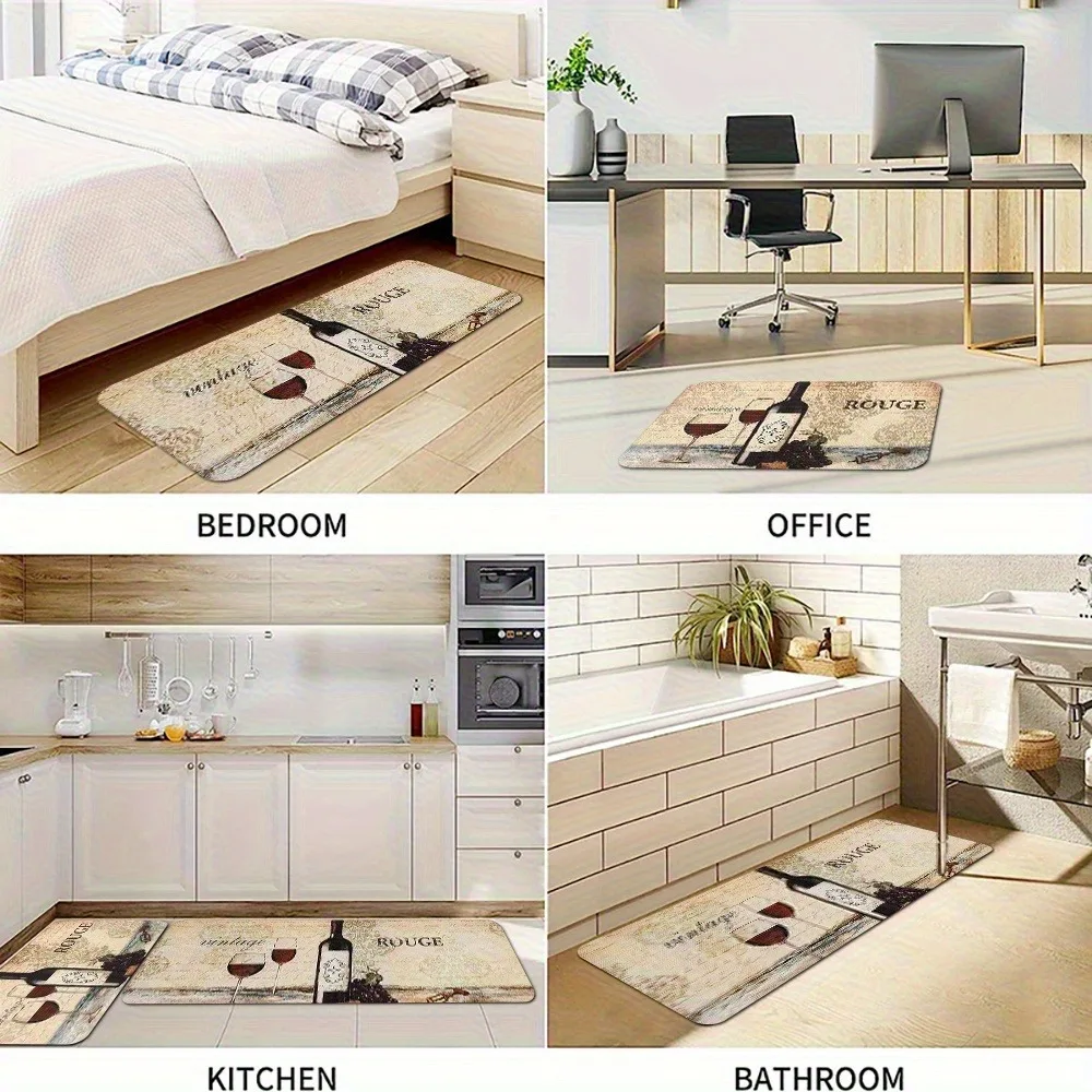 

1PC Vintage ROUGE Pattern Kitchen Rug Non-Slip Door Mat Pop design Bathroom Rug Bath Mat Carpet for Home Sink Laundry Decoreeree