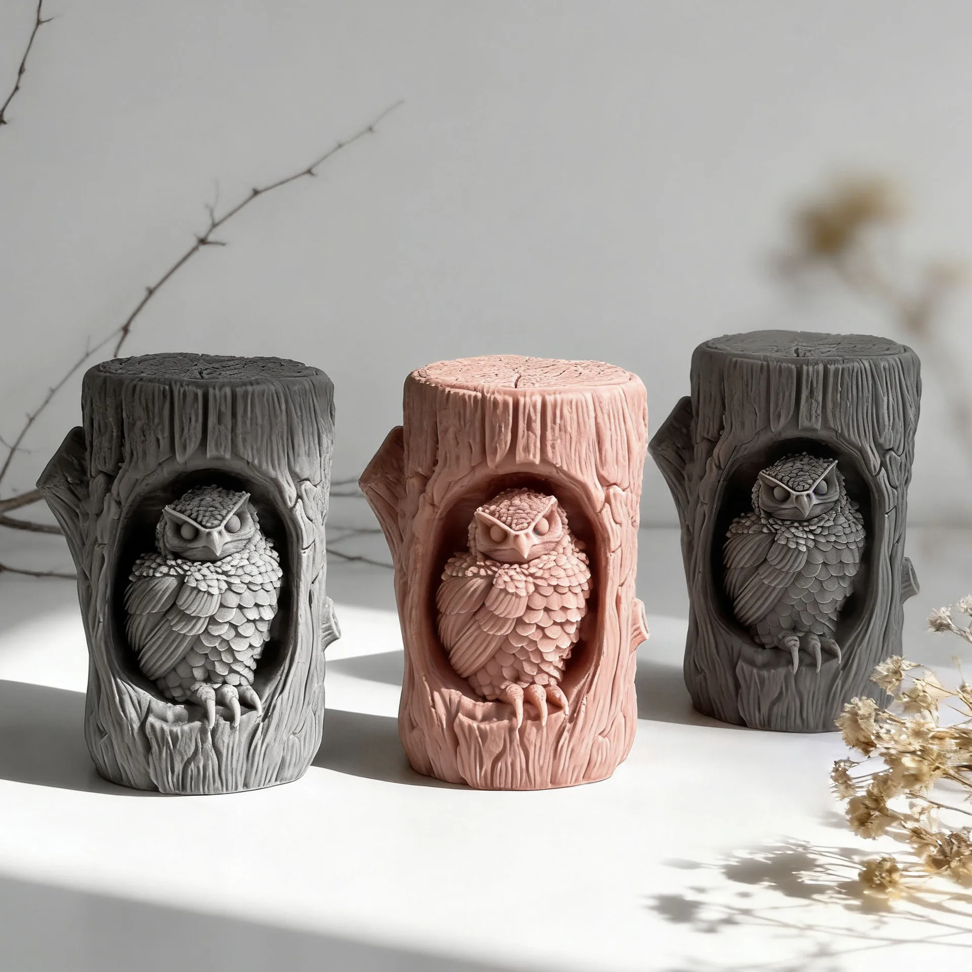 Creative Tree Stump Owl Silicone Candle Mold Handmade Aroma Gypsum Mould Wood Grain Form Plaster Painting Decor Crafts Molds