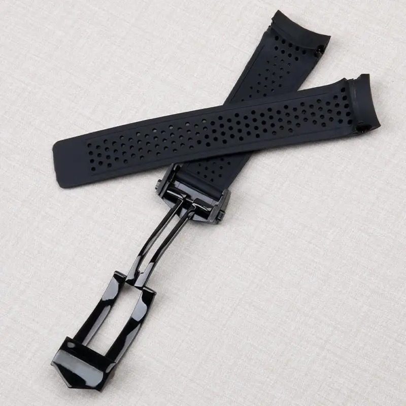 ONECMN 22mm 24mm Soft Rubber Watch Band Bracelet For TAG Strap HEUER GRAND CARRERA AQUARACER Wristband Steel Fold Buckle