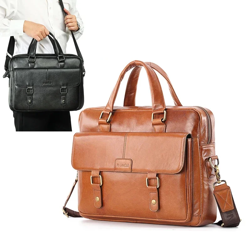 Genuine Leather Briefcase for Man Executive Luxury Handbag Cowhide Shoulder Laptops Business Work Messenger Crossbody Side Bag