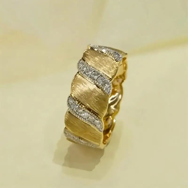 Huitan Zweifarbiger Damenring mit glänzendem CZ-Edelstein, modisches Party-Accessoire, edle Hochzeit, Verlobung, vielseitiger eleganter Damenschmuck – Detail 2