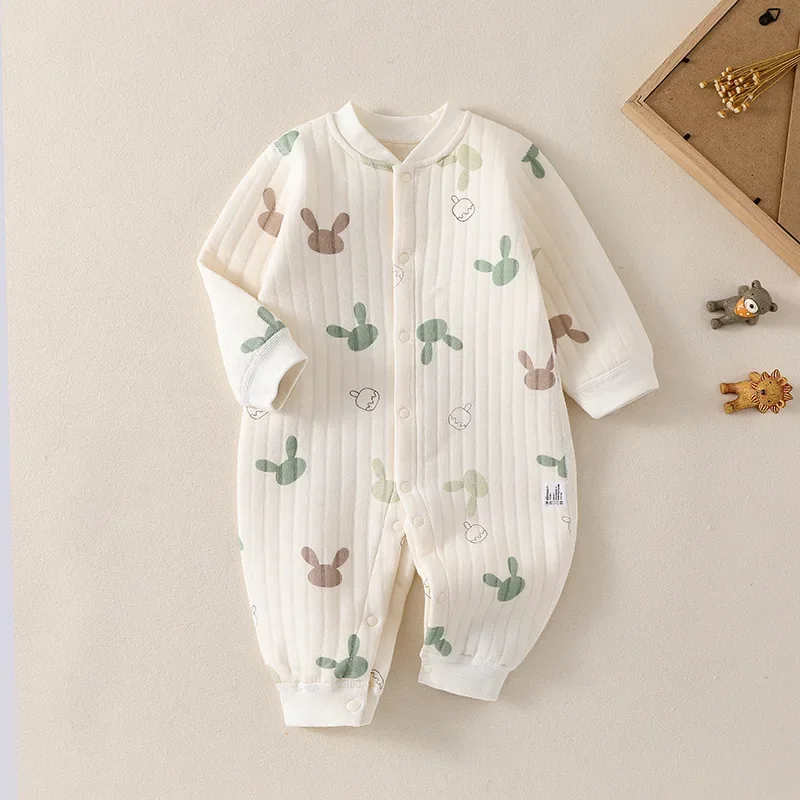 Winter Simple Cute Animal Design Fruit Design Newborn Boys Girls Baby Romper 100 Cotton Warm Baby Clothes Loungewear Outfit