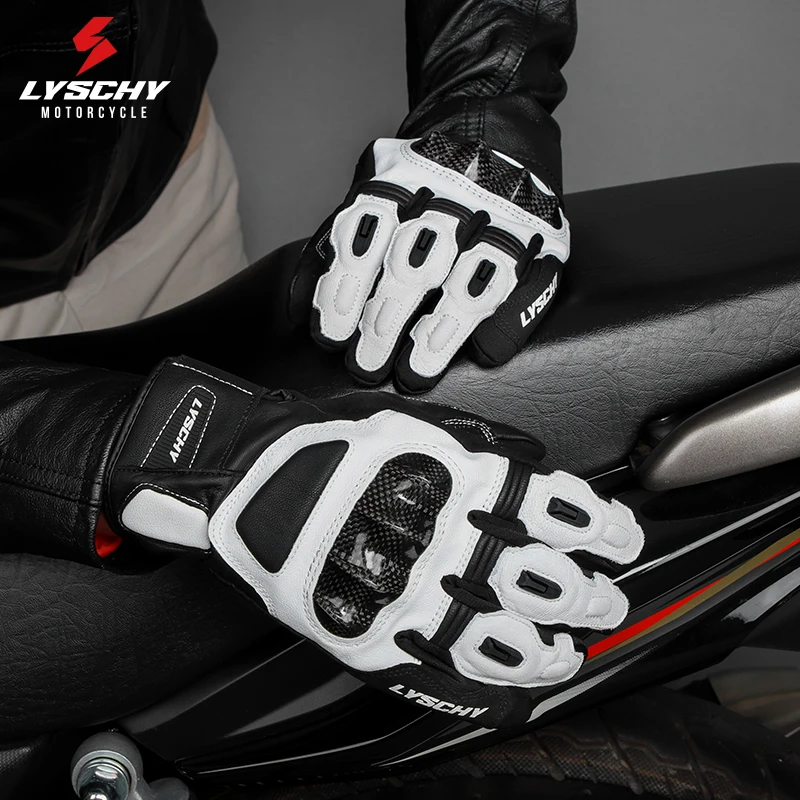 LYSCHY Winter Motorcycle Riding Gloves Men's Carbon Fiber Shell Guard Soft Leather Waterproof Warm Motorcycle Motocross Gloves