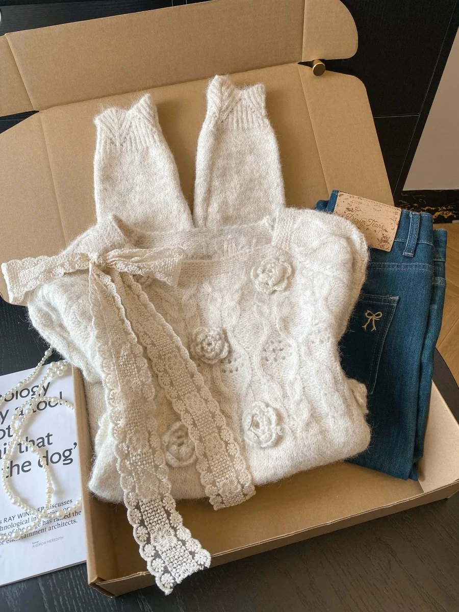 

Женский вязаный свитер с 3D цветочным дизайном, осенний новый супер красивый мягкий липкий топ