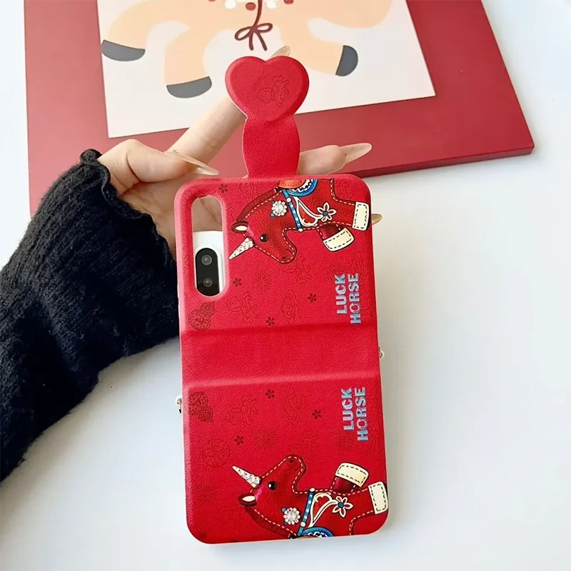 

Cute book Style flip case for samsung zflip 7 case zflip5 zflip6 Case Horse Year Red Leather Cover Cute Lucky Ponny Funda