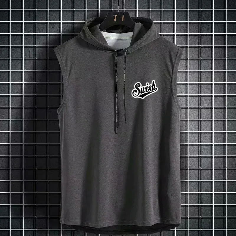 

Summer New Sleeveless Vest Men's Korean Printed Sports Running T-shirt Basketball Training Trend Loose Casual Hooded Top