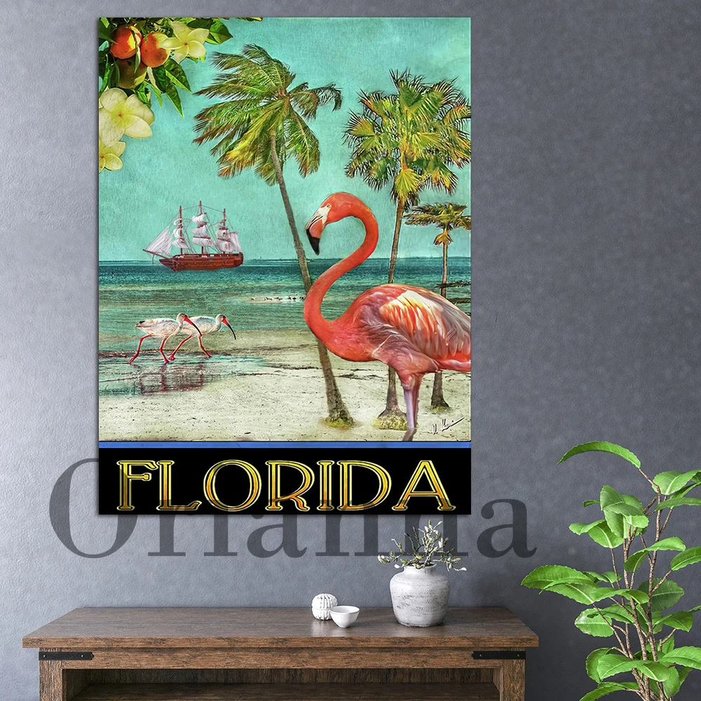 Florida Flamingo Canvas Poster, Summer Vibes Flamingo Vintage Poster, Flamingo Beach Poster, Flamingo Florida Poster Lover Gift