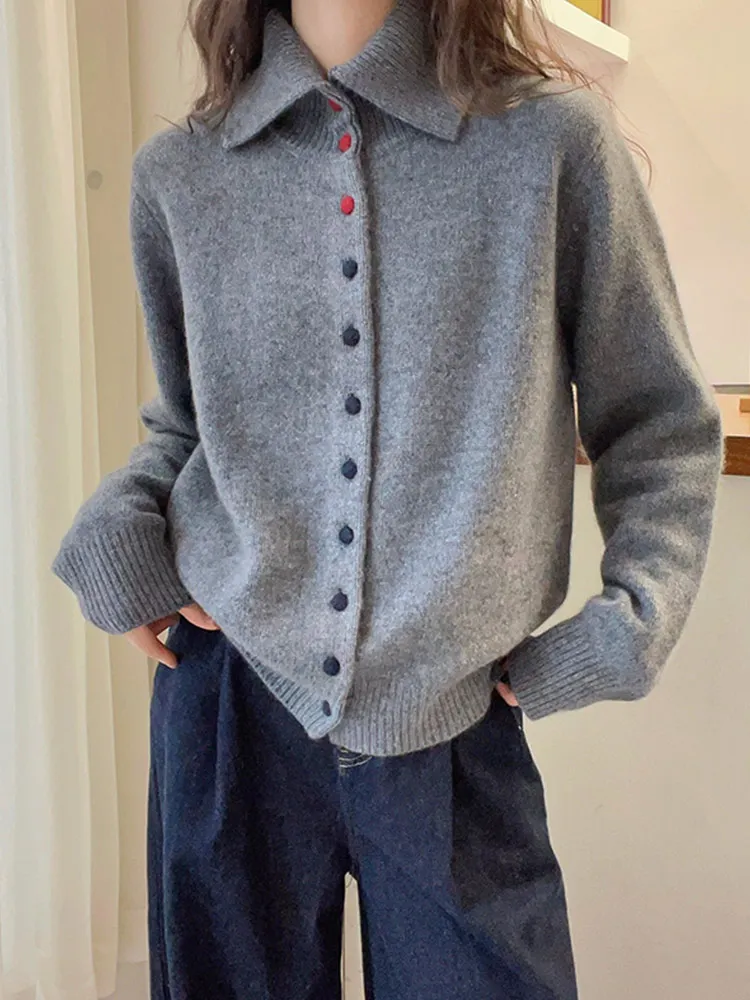 

Ele Long Sve Knitted Woolen Coat Casual Sli Korean Version Single Button Design Comfortable Faionable Cardigan