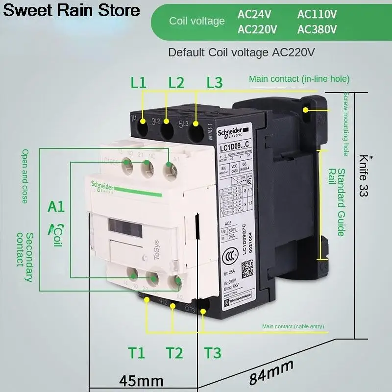 Schneider LC1D25 LC1D32 LC1D38 Contactor 220v AC Tiga Kutub Kontaktor 3P   LC1D B7C F7C M7C Q7C 24V 110V 220V 380V