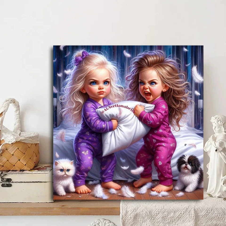 New Arrivals Diamond Painting Portrait Cartoon Girl and Animal Diy Full Drill Dog,Lion Mosaic Home Decoration Art Handmade Gift